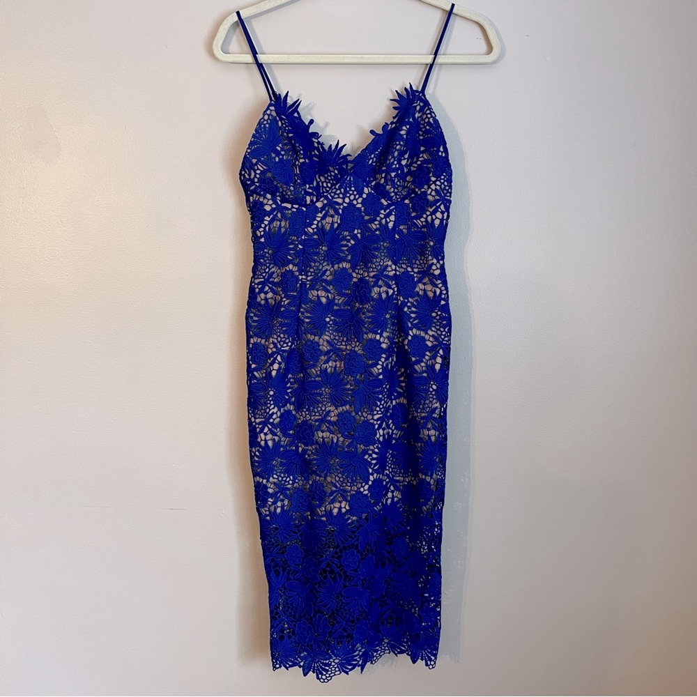 NWT Lace cobalt blue Bardot cocktail dress